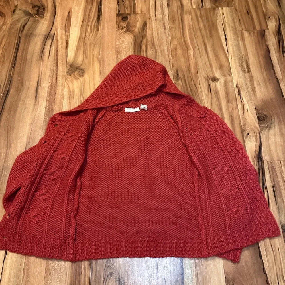 Sleeping on Snow Anthropologie Mohair Hooded Cable Knit Cardigan Sweater Red S